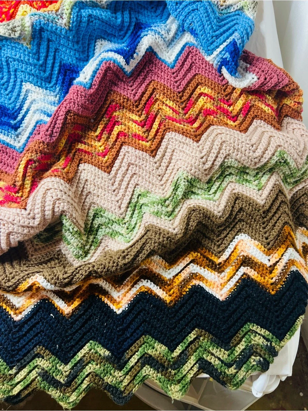 Vintage throw afghan chevron design Multi-colored zigzag crochet blanket